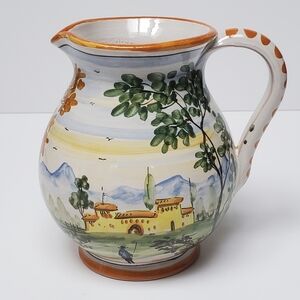 Italian Pottery Pitcher Handpainted Signed Made in Italy